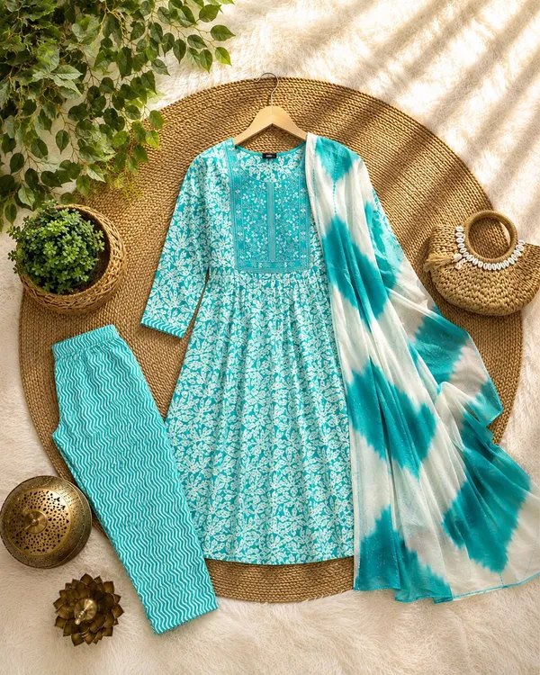 Turquoise_Trendy_kurta_set