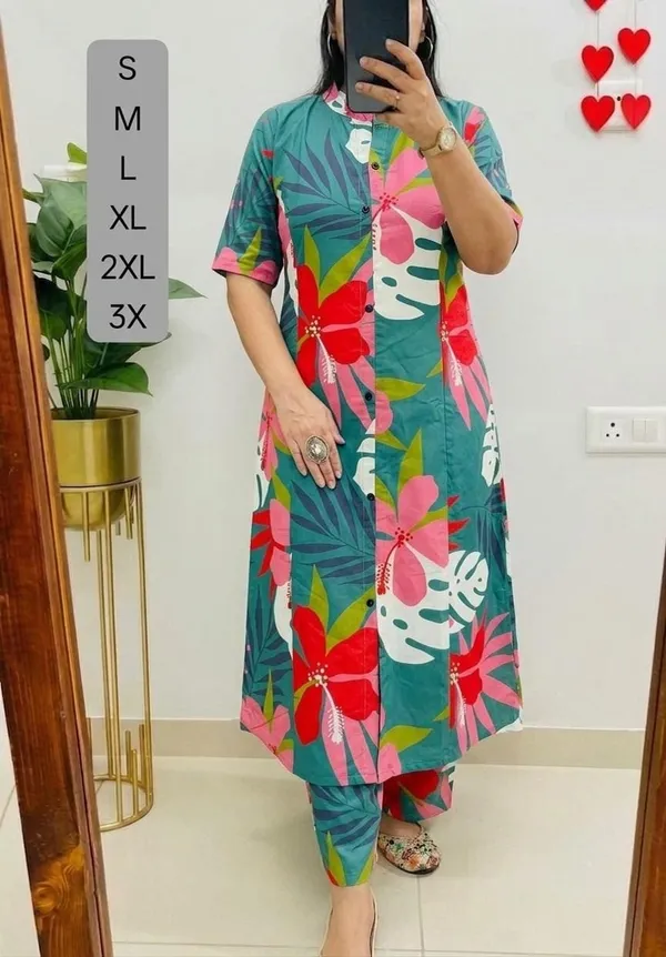 Sea_Green_with_red-pink_floral_print_Co-ord_Sets