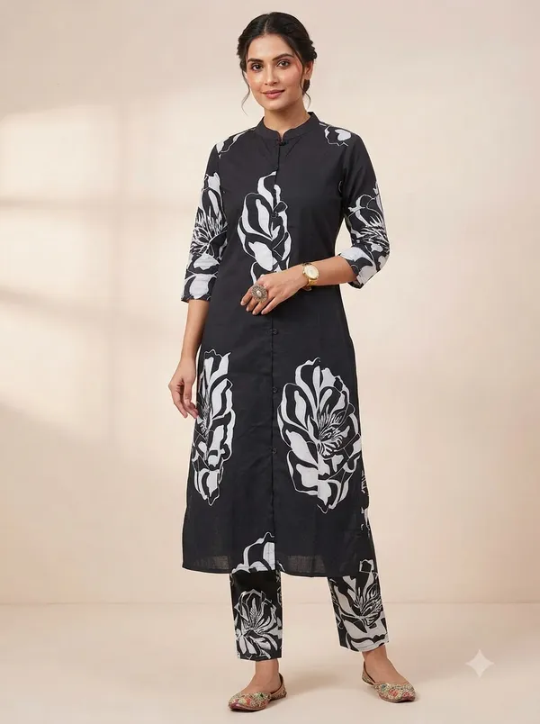 Black_with_white_leaf_print_Co-ord_Sets