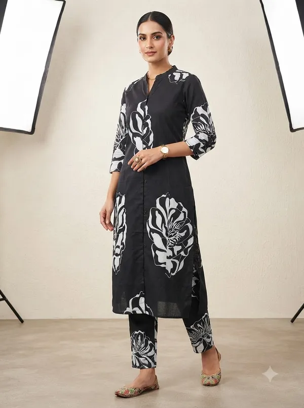 Black_with_white_leaf_print_Co-ord_Sets
