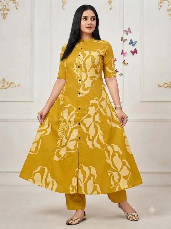 Mustard_Yellow_with_white_leaf_print_Co-ord_Sets