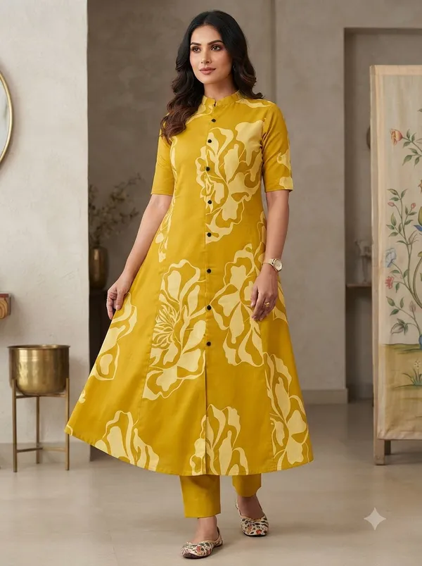 Mustard_Yellow_with_white_leaf_print_Co-ord_Sets