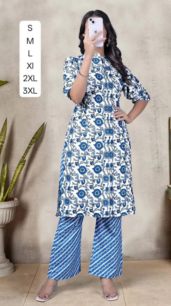 Cream_with_blue_floral_print_Co-ord_Sets