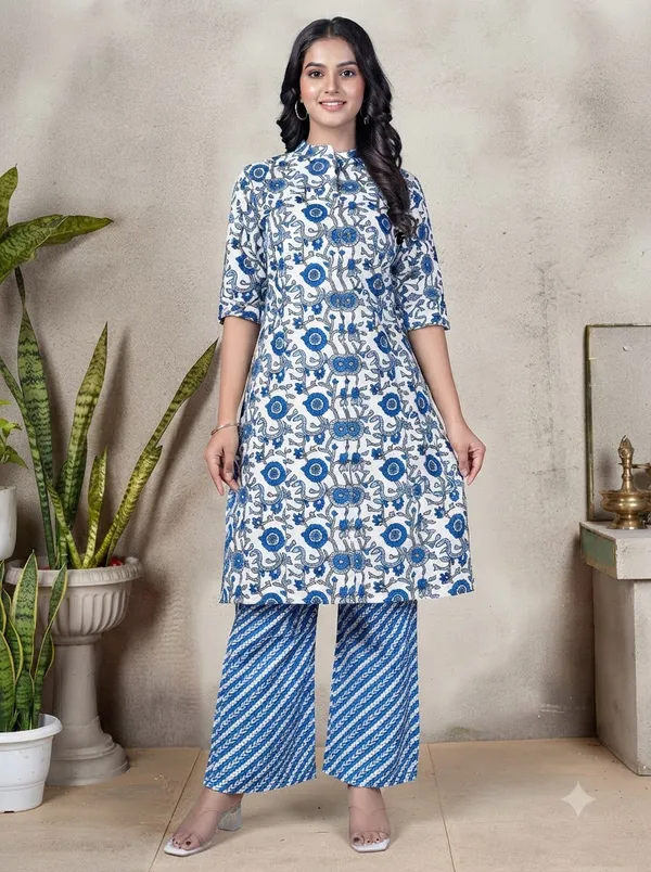 Cream_with_blue_floral_print_Co-ord_Sets