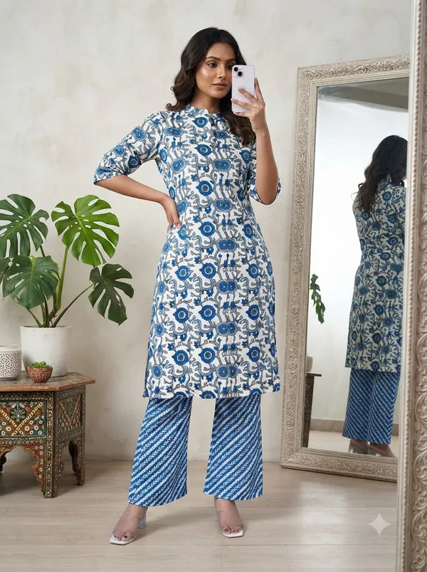 Cream_with_blue_floral_print_Co-ord_Sets