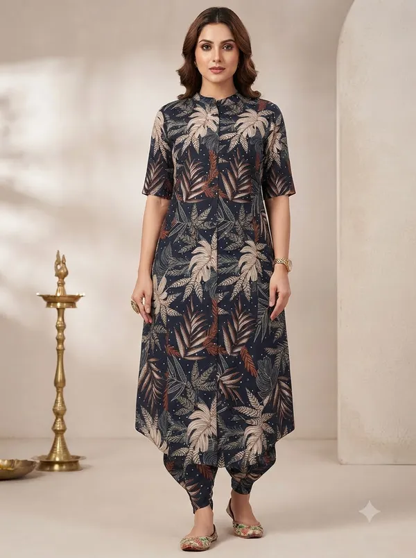 Charcoal_with_beige_floral_print_Co-ord_Sets