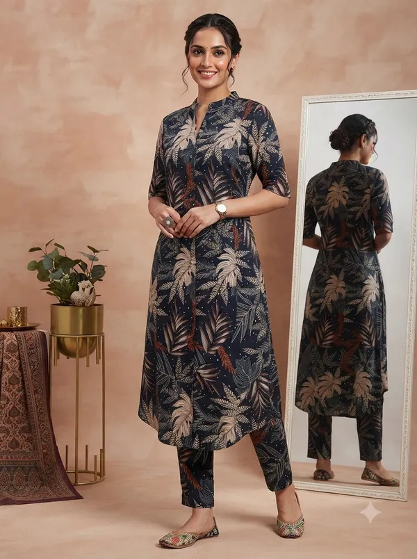 Charcoal_with_beige_floral_print_Co-ord_Sets