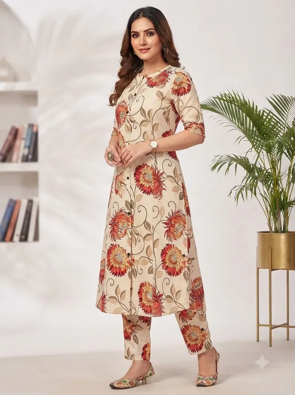 Cream_with_red_floral_print_Co-ord_Sets