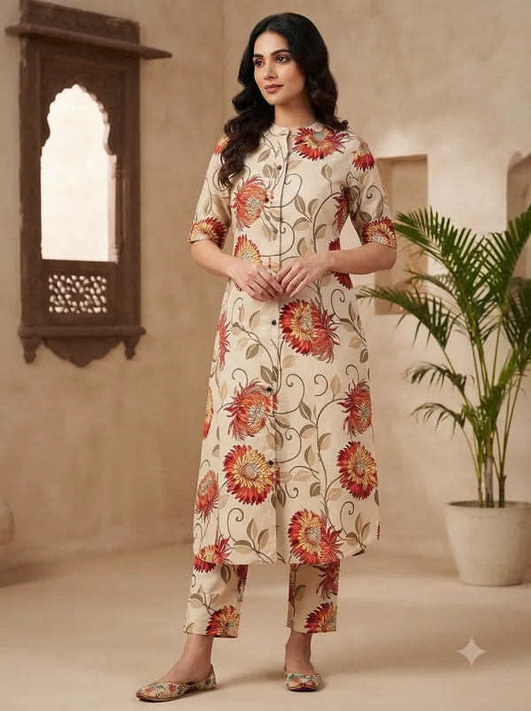 Cream_with_red_floral_print_Co-ord_Sets