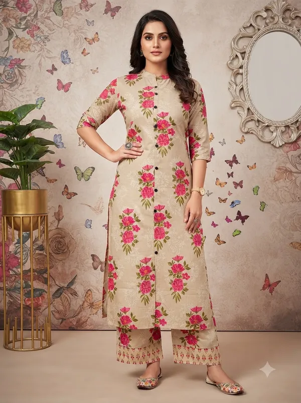 Beige_with_red_floral_print_Co-ord_Sets