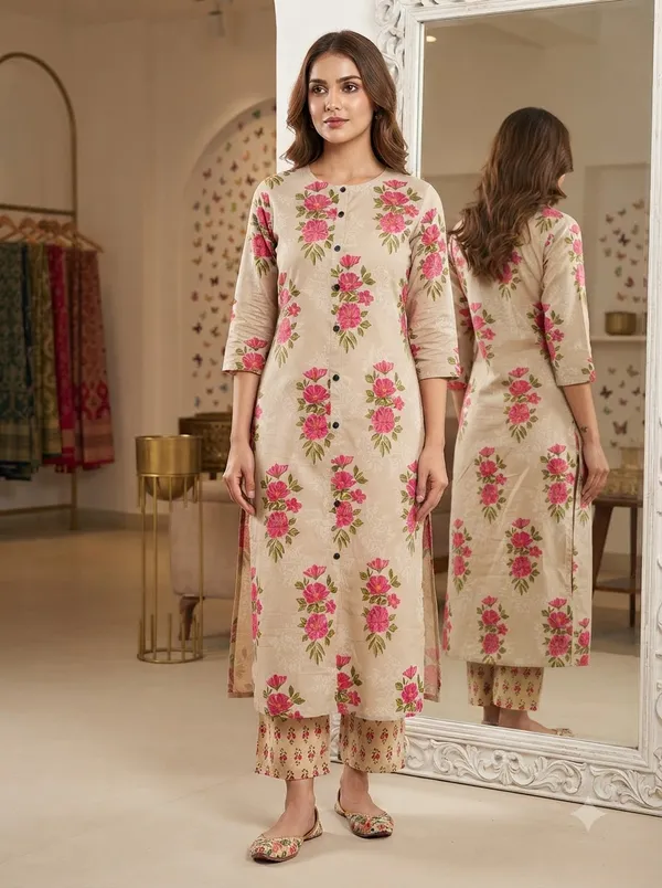 Beige_with_red_floral_print_Co-ord_Sets