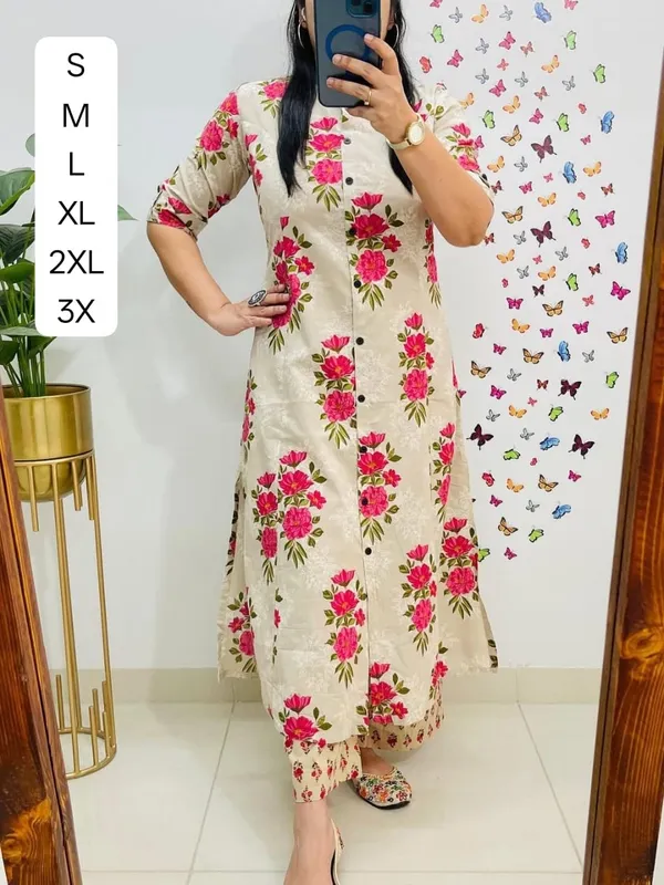 Beige_with_red_floral_print_Co-ord_Sets