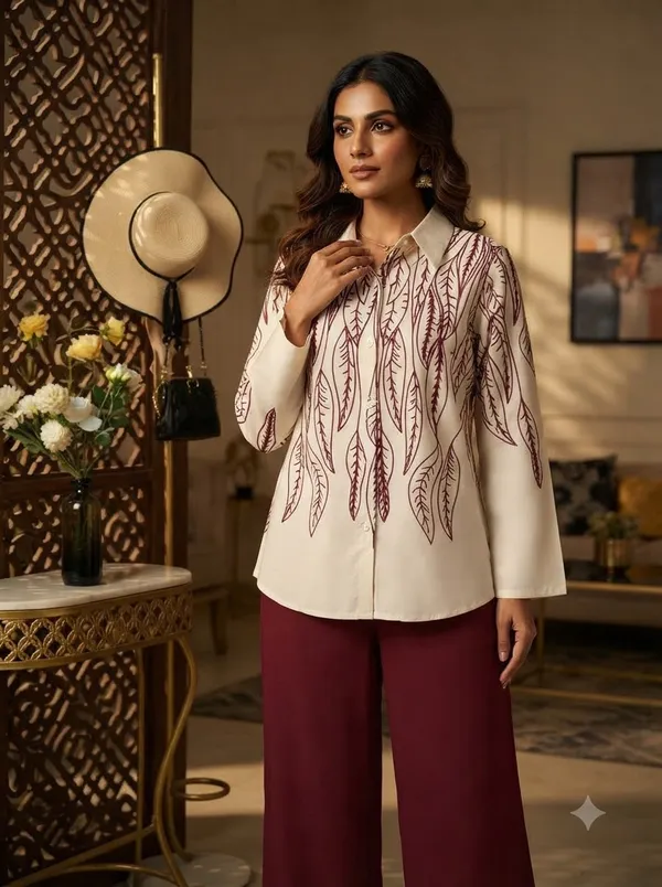 White_top_with_Maroon/Burgundy_embroidery_+_Maroon_pants