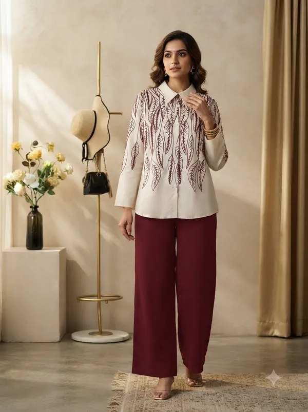 White_top_with_Maroon/Burgundy_embroidery_+_Maroon_pants