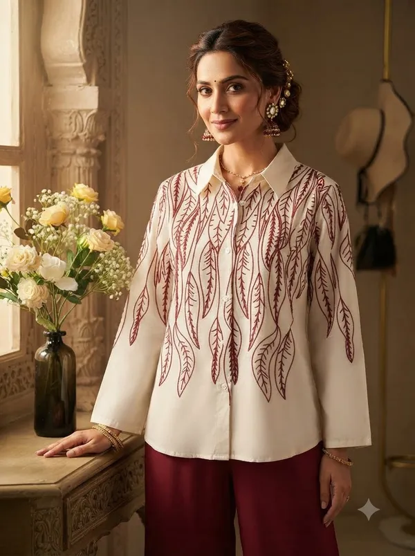 White_top_with_Maroon/Burgundy_embroidery_+_Maroon_pants