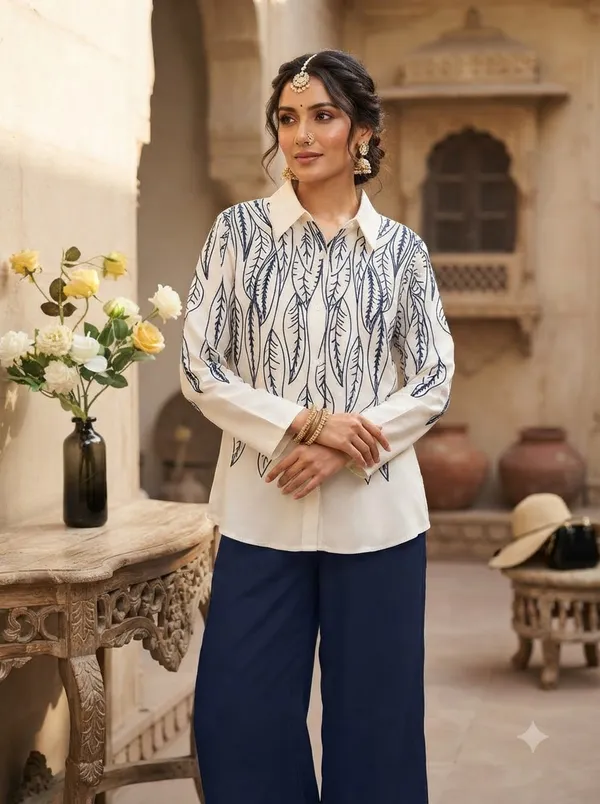 White_top_with_Navy_Blue_embroidery_+_Navy_Blue_pants