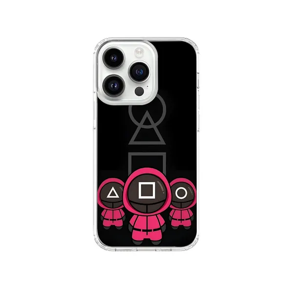 Squid_Game_Guards_Transparent_iPhone_Case_-_Pink_Guards_with_Geometric_Symbols_Design