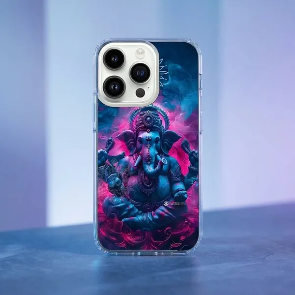Lord_Ganesha_Designer_Clear_Phone_Case_for_iPhone_-_Blue_Purple_Cosmic_Theme