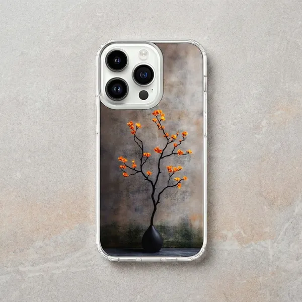 Artistic_Floral_Branch_Phone_Case_-_Clear_Protective_Cover_with_Orange_Blossoms_Design