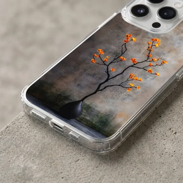 Artistic_Floral_Branch_Phone_Case_-_Clear_Protective_Cover_with_Orange_Blossoms_Design