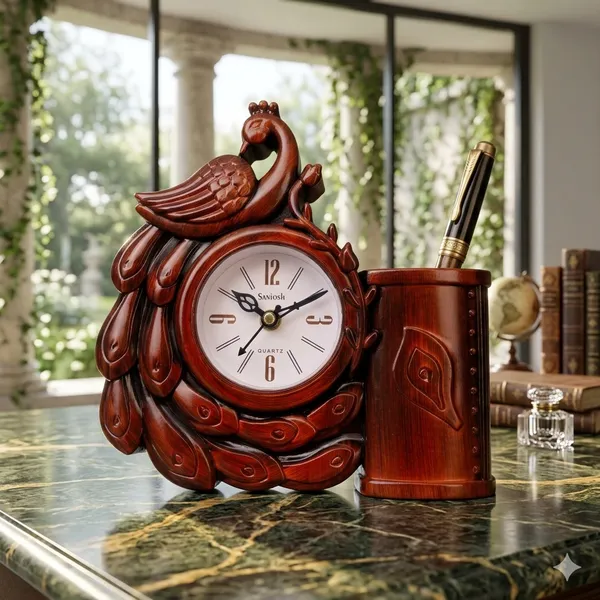 Brown_Plastic_Plastic_Clock_With_Pen_Stand_For_Desk_Decor_And_Office_Use
