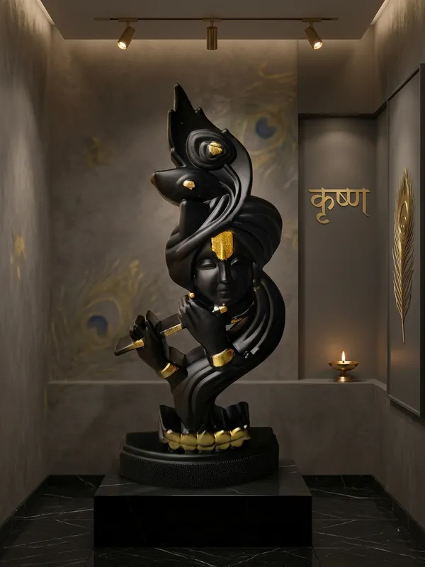 Black_&_gold_Plastic__lord_Krishna_Statue_Idol_Desk_Decor_And_Office_Use