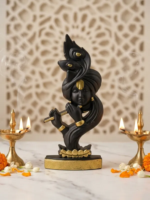Black_&_gold_Plastic__lord_Krishna_Statue_Idol_Desk_Decor_And_Office_Use