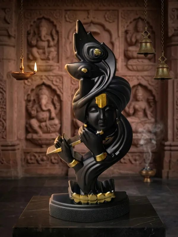 Black_&_gold_Plastic__lord_Krishna_Statue_Idol_Desk_Decor_And_Office_Use
