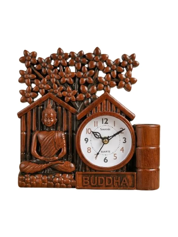 Brown_Plastic_Plastic_Clock_With_Pen_Stand_For_Desk_Decor_And_Office_Use