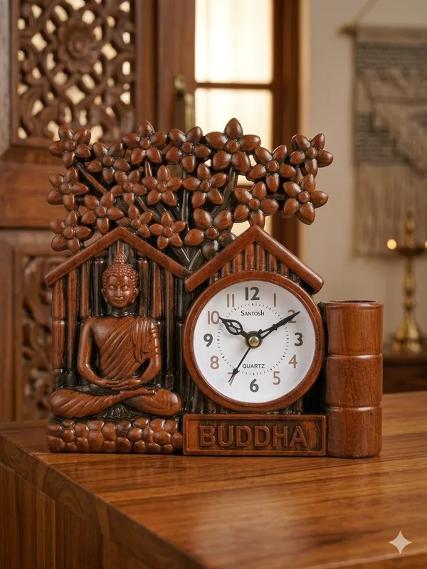 Brown_Plastic_Plastic_Clock_With_Pen_Stand_For_Desk_Decor_And_Office_Use