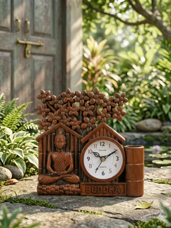 Brown_Plastic_Plastic_Clock_With_Pen_Stand_For_Desk_Decor_And_Office_Use
