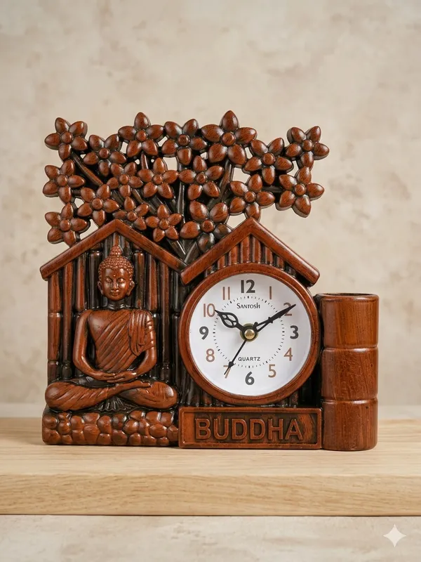 Brown_Plastic_Plastic_Clock_With_Pen_Stand_For_Desk_Decor_And_Office_Use
