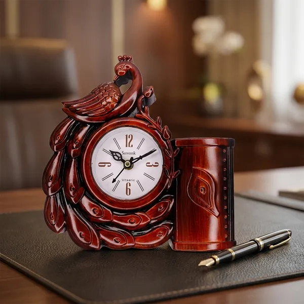 Brown_Plastic_Plastic_Clock_With_Pen_Stand_For_Desk_Decor_And_Office_Use