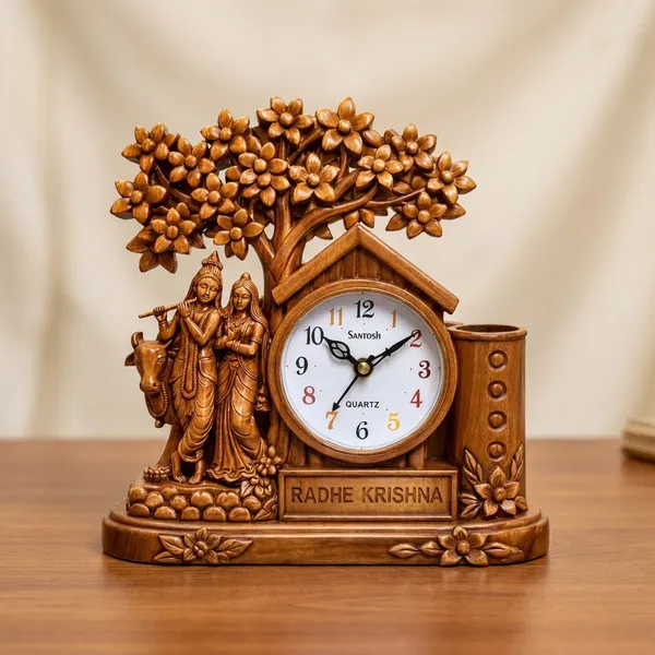 Brown_Plastic_Plastic_Clock_With_Pen_Stand_For_Desk_Decor_And_Office_Use