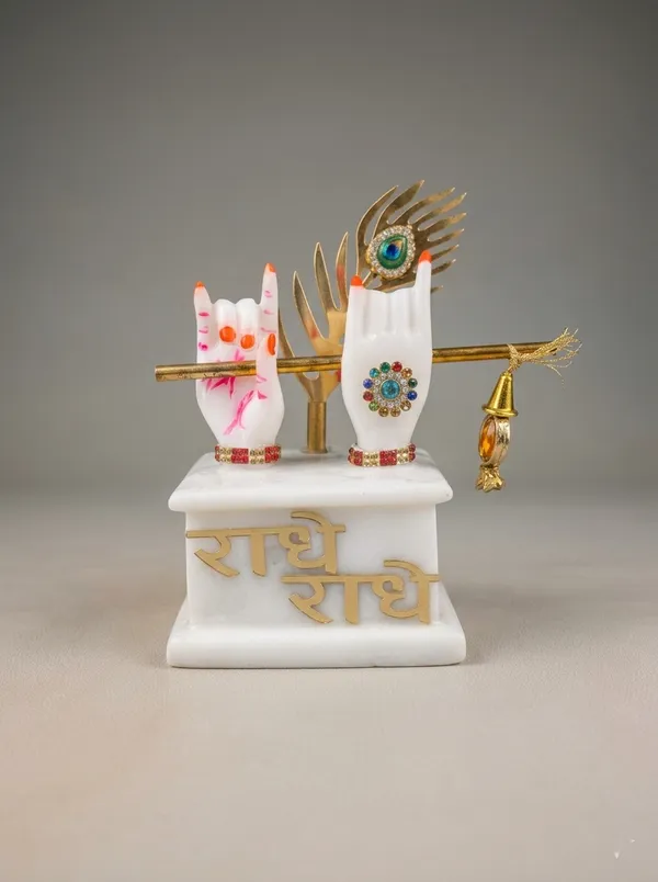 White_Marbel_Radha_Krishna__Hand_with_Flute_&_Peacock_Feather_home_decor