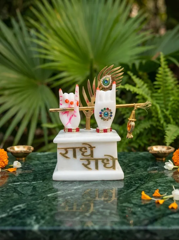 White_Marbel_Radha_Krishna__Hand_with_Flute_&_Peacock_Feather_home_decor