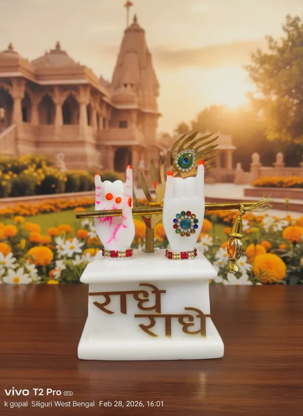 White_Marbel_Radha_Krishna__Hand_with_Flute_&_Peacock_Feather_home_decor