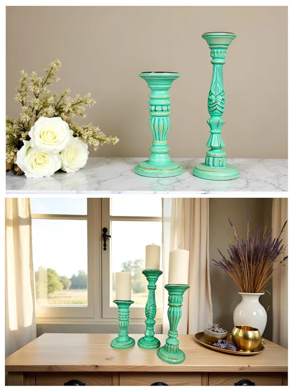 Hand_Carved_Antique_Wood_Candle_Stand_Set