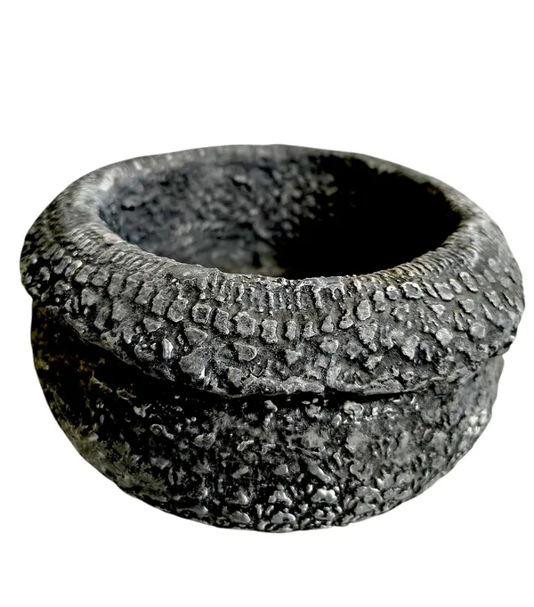 Mycelium_Bonded_Agri-waste_Handcrafted_Vase/Bowl__(8"x8"x3")with_Paper-Mache__Chiselled_Stone_Finish-Eco-Friendly_Sustainable_Decor_and_Natural_Design