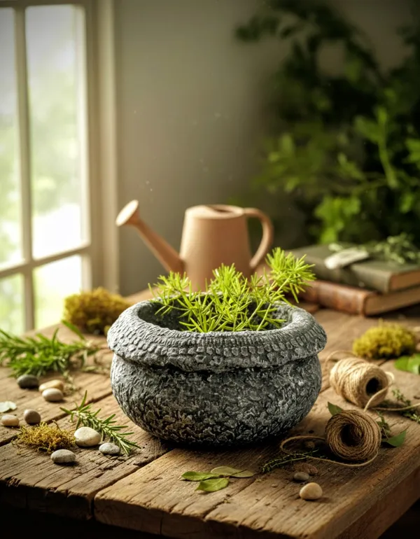 Mycelium_Bonded_Agri-waste_Handcrafted_Vase/Bowl__(8"x8"x3")with_Paper-Mache__Chiselled_Stone_Finish-Eco-Friendly_Sustainable_Decor_and_Natural_Design