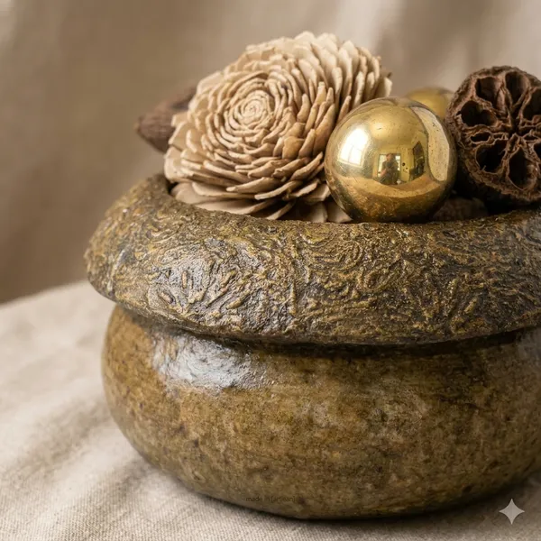 Mycelium_Bonded_Agri-waste_Handcrafted_Vase/Bowl__(8"x8"x3")with_Paper-Mache__Antique_Finish-Eco-Friendly_Sustainable_Decor_and_Natural_Design