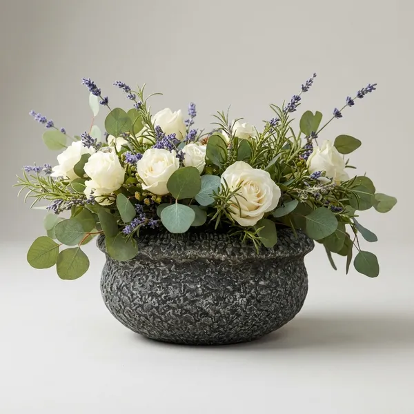 Mycelium_Bonded_Agri-waste_Handcrafted_Vase/Bowl__(8"x8"x3")with_Paper-Mache__Chiselled_Stone_Finish-Eco-Friendly_Sustainable_Decor_and_Natural_Design