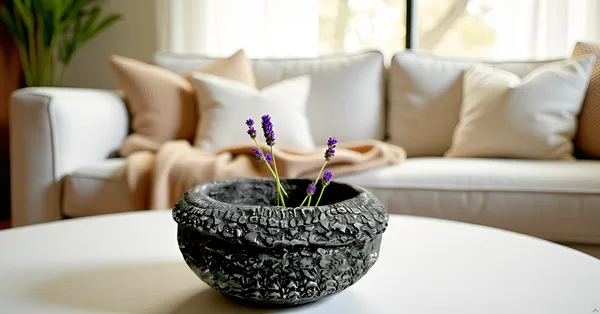 Mycelium_Bonded_Agri-waste_Handcrafted_Vase/Bowl__(8"x8"x3")with_Paper-Mache__Chiselled_Stone_Finish-Eco-Friendly_Sustainable_Decor_and_Natural_Design
