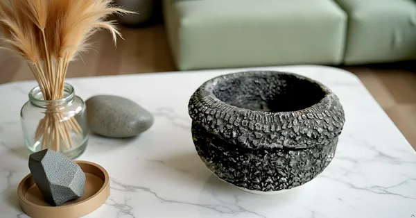 Mycelium_Bonded_Agri-waste_Handcrafted_Vase/Bowl__(8"x8"x3")with_Paper-Mache__Chiselled_Stone_Finish-Eco-Friendly_Sustainable_Decor_and_Natural_Design