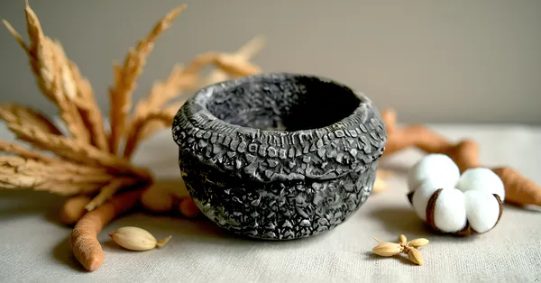 Mycelium_Bonded_Agri-waste_Handcrafted_Vase/Bowl__(8"x8"x3")with_Paper-Mache__Chiselled_Stone_Finish-Eco-Friendly_Sustainable_Decor_and_Natural_Design