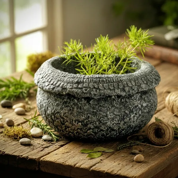 Mycelium_Bonded_Agri-waste_Handcrafted_Vase/Bowl__(8"x8"x3")with_Paper-Mache__Chiselled_Stone_Finish-Eco-Friendly_Sustainable_Decor_and_Natural_Design