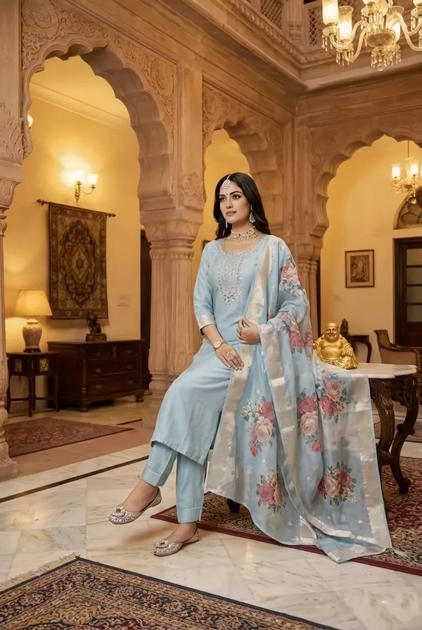 Sky_Blue_Embroidered_Kurta_Set_With_Floral_Dupatta_For_Women