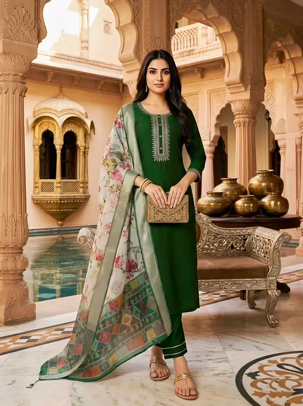 Green_Embroidered_Salwar_Suit_With_Floral_Dupatta_For_Women