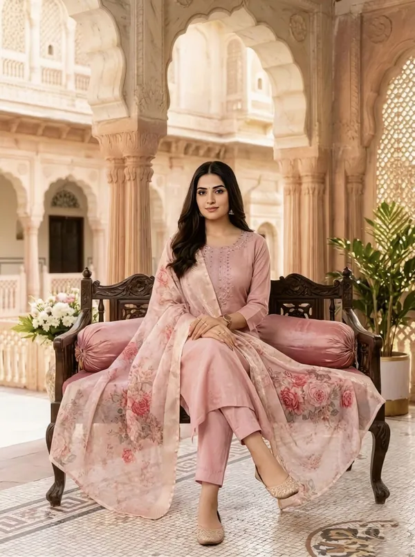 Pink_Elegant_Embroidered_Kurta_Set_With_Floral_Dupatta_For_Women