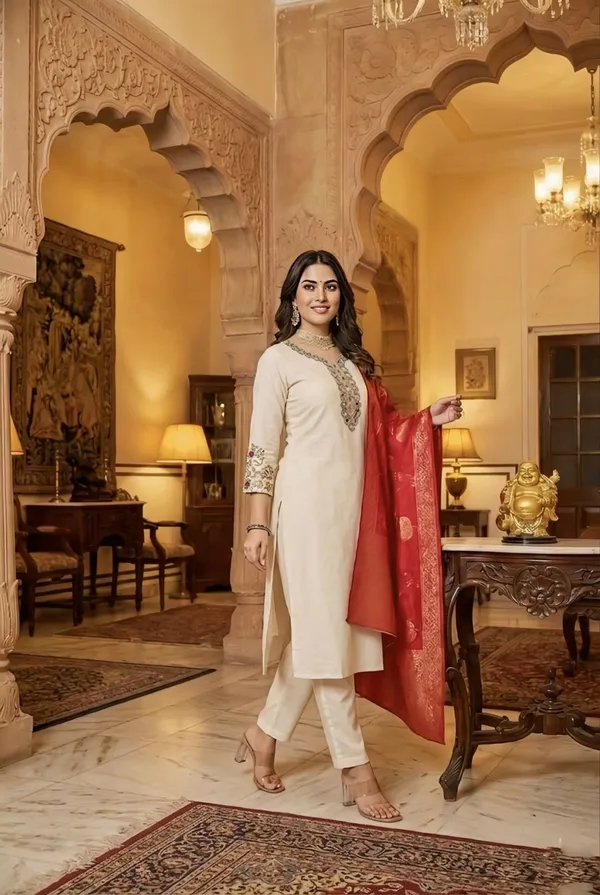 Cream_Embroidered_Straight_Cut_Salwar_Suit_With_Red_Banarasi_Dupatta_For_Women